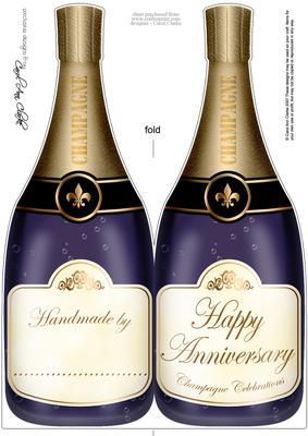 Large Dl Anniversary Champagne Bottle Shaped Card