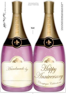 Large Dl Anniversary Champagne Bottle Shaped Card