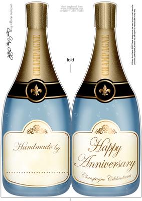 Large Dl Anniversary Champagne Bottle Shaped Card