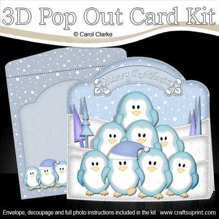 3D Xmas Penguin Tree Pop Out Card Kit