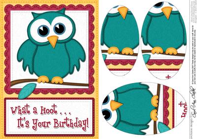 A5 What a Hoot Owl Birthday Oval Pyramage Topper