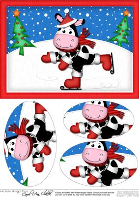 A5 Xmas Milly Moo Cow Oval Pyramage Topper