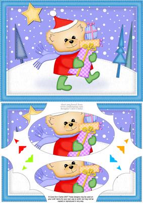 A5 Xmas Teddy Scallop Corners and Pyramage