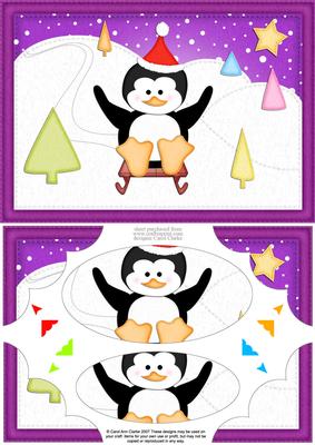 A5 Xmas Penguin Scallop Corners and Pyramage