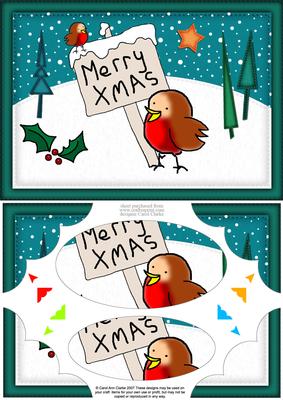 A5 Xmas Robins Scallop Corners and Pyramage