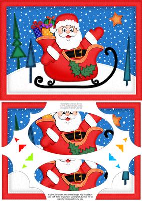 A5 Xmas Santa N Sleigh Scallop Corners and Pyramage