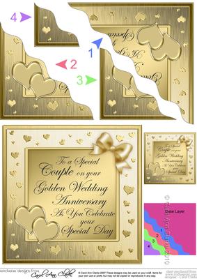 Golden Wedding Anniversary Wavy Corner Side Stacker Topper