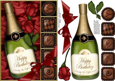 A5 Birthday Champers Chocs N Roses 3D Decoupage