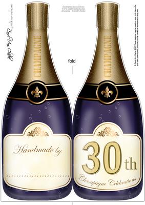Large Dl 30th Champagne Bottle Shaped Card