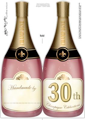 Large Dl 30th Champagne Bottle Shaped Card