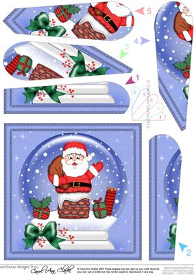 Xmas Santa Got Stuck Snowglobe Fan Pyramage Topper