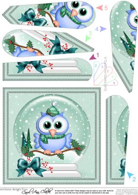 Xmas Little Hoot Snowglobe Fan Pyramage Topper