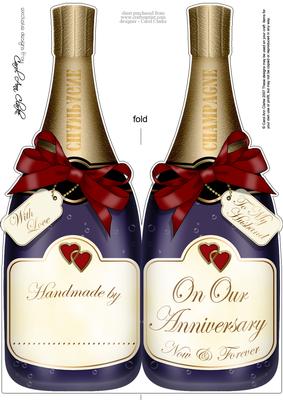 Large Dl Husband Anniversary Champagne Bottle Shaped Card