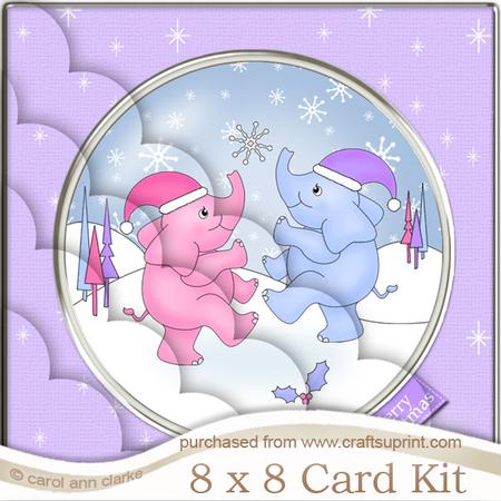8 x 8 Cute Xmas Elephants Kit with Scalloped Corners