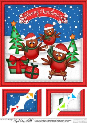 8 x 8 Xmas Robins Scalloped Corner Topper