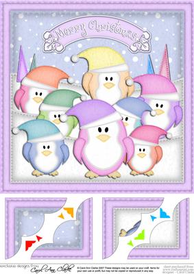 8 x 8 Pastel Xmas Penguins Scalloped Corner Topper