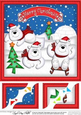 8 x 8 Xmas Polar Bears Scalloped Corner Topper
