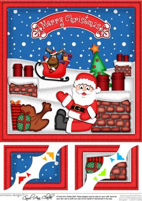 8 x 8 Xmas Rooftop Santa Scalloped Corner Topper