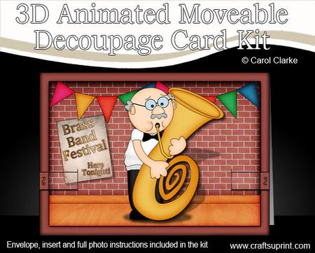 3D Bert's Tuba Animated Moveable Decoupage Card Kit