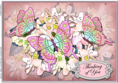 A4 Thinking of You Flowers N Butterfly Card Topper