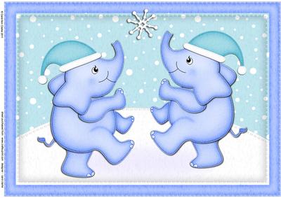 A4 Xmas Elephants Felties Card Topper