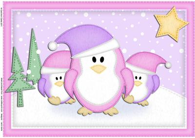 A4 Xmas Penguins Felties Card Topper