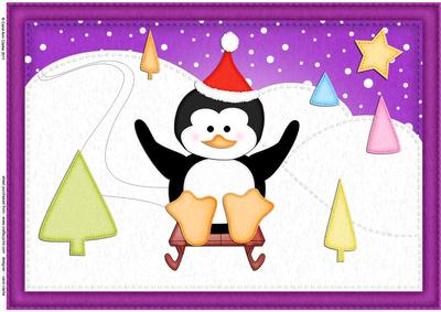 A4 Sledging Penguin Felties Card Topper