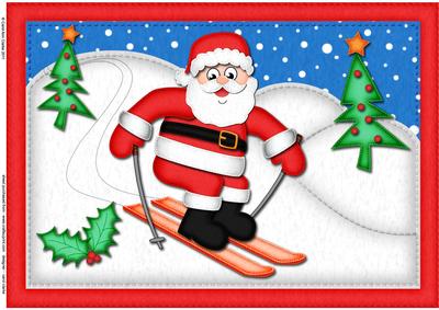 A4 Skiing Santa Felties Card Topper