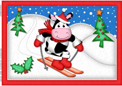 A4 Skiing Milly Moo Cow Felties Card Topper