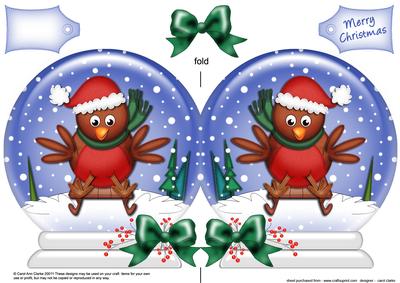 Xmas Sledging Robin Snow Globe Shaped Card