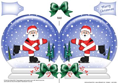 Xmas Skating Santa Snow Globe Shaped Card
