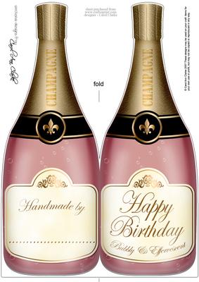 Large Dl Birthday Champagne Bottle Shaped Card