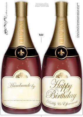 Large Dl Birthday Champagne Bottle Shaped Card