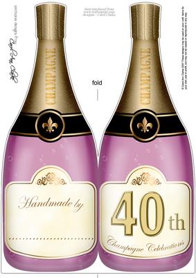 Large Dl 40th Champagne Bottle Shaped Card