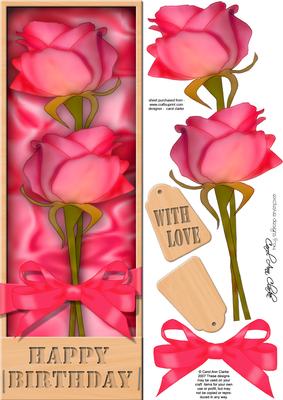 Large Dl Birthday Roses in a Box Quick Card 3D Decoupage