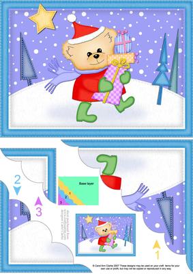 A5 Xmas Teddy Bear Scallop Corner Side Stacker