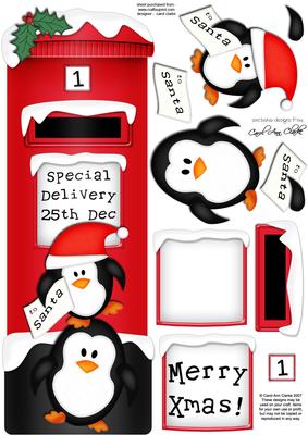 Large Dl Xmas Penguins Postbox 3D Decoupage