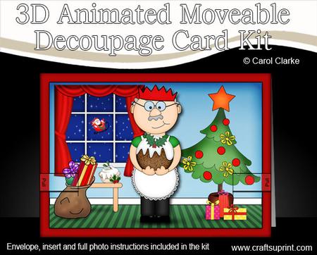3D Bert's Xmas Pud Animated Moveable Decoupage Card Kit
