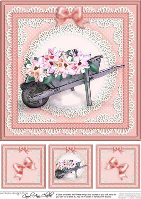 Flower Filled Wheelbarrow 8 x 8 Quick Card Topper