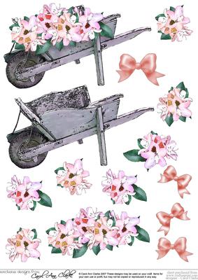 Flower Filled Wheelbarrow 3D Decoupage Sheet