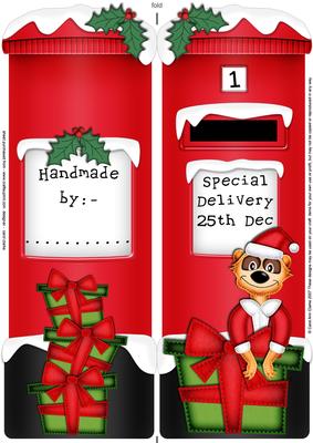 Large Dl Xmas Eric Meerkat Postbox Shaped Card