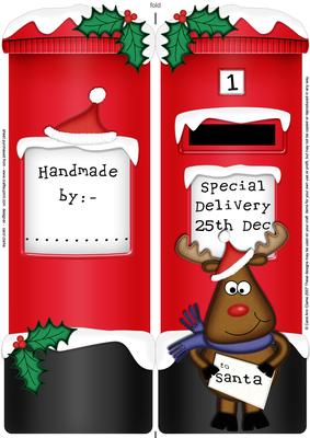 Large Dl Xmas Rudolph Postbox Shaped Card