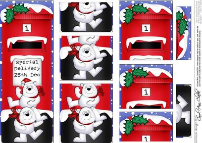 Xmas Polar Bears Postbox Dl Side Stacker Topper