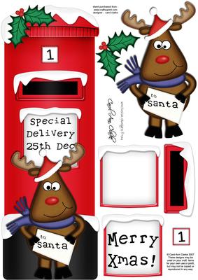 Large Dl Xmas Rudolph Postbox 3D Decoupage