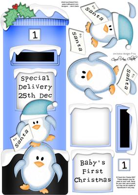 Large Dl Xmas Penguins Postbox 3D Decoupage
