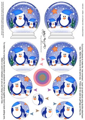3D Xmas Penguins Snow Globe Shaped Tree Decoration