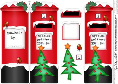 Xmas Tree Postbox Shaped Card N 3D Decoupage