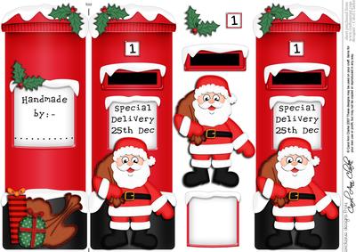 Xmas Santa Postbox Shaped Card N 3D Decoupage