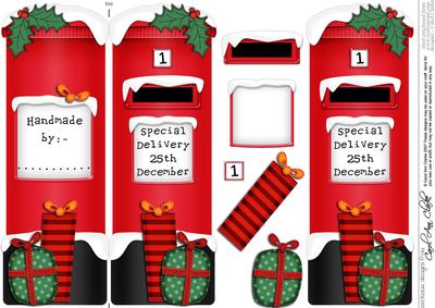Xmas Presents Postbox Shaped Card N 3D Decoupage