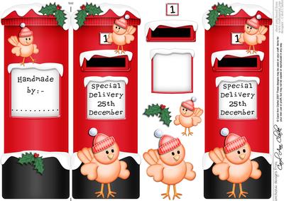 Xmas Little Birdies Postbox Shaped Card N 3D Decoupage